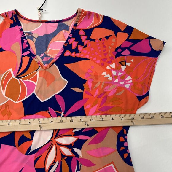 Trina Turk Womens XS Pink Orange Cover Up Dress Blossoms Resortwear Short Sleeve - Picture 9 of 11